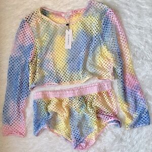 ISLA BONITA L/XL Pastel Rainbow Mesh Lounge Set NWT – Tie-Dye Two-Piece Vibe!